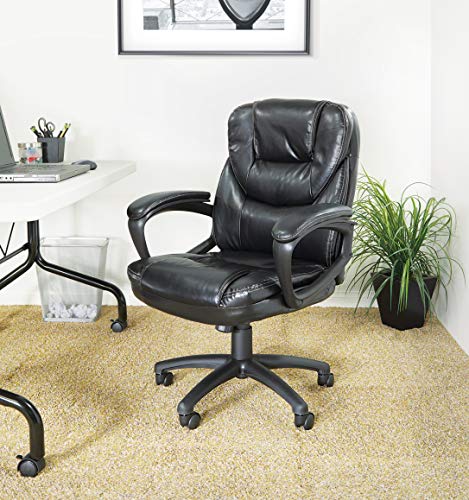 Office Star FL Series Faux Leather Manager's Adjustable Office Chair with Lumbar Support and Padded Arms, Black