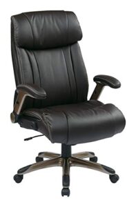 office star ech series high back executive bonded leather office chair with adjustable padded flip arms, espresso with cocoa coated base