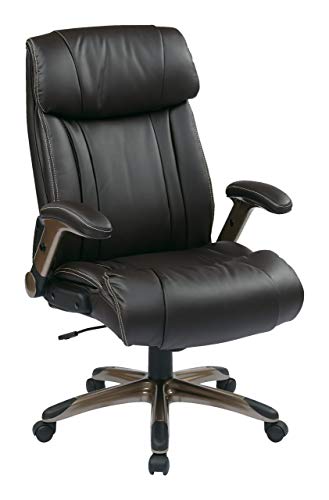 Office Star ECH Series High Back Executive Bonded Leather Office Chair with Adjustable Padded Flip Arms, Espresso with Cocoa Coated Base