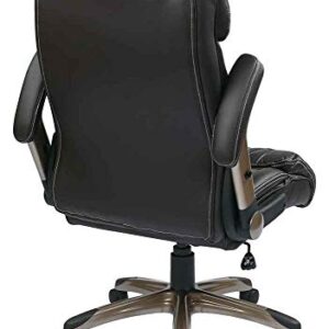 Office Star ECH Series High Back Executive Bonded Leather Office Chair with Adjustable Padded Flip Arms, Espresso with Cocoa Coated Base