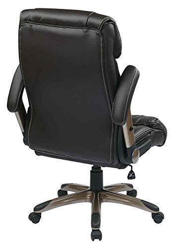 Office Star ECH Series High Back Executive Bonded Leather Office Chair with Adjustable Padded Flip Arms, Espresso with Cocoa Coated Base