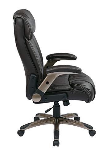 Office Star ECH Series High Back Executive Bonded Leather Office Chair with Adjustable Padded Flip Arms, Espresso with Cocoa Coated Base