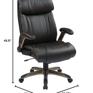 Office Star ECH Series High Back Executive Bonded Leather Office Chair with Adjustable Padded Flip Arms, Espresso with Cocoa Coated Base