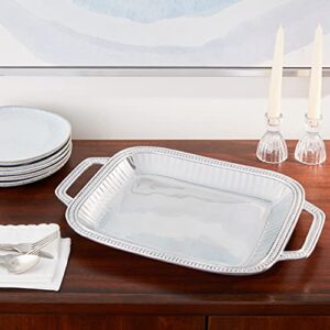 Wilton Armetale Flutes and Pearls Rectangular Serving Tray with Handles, 18-Inch-by-12-Inch - , Silver