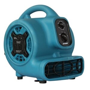 xpower p-230at mini mighty air mover utility blower fan with built-in power outlets, blue