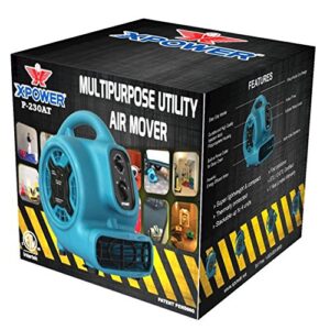 XPOWER P-230AT Mini Mighty Air Mover Utility Blower Fan with Built-in Power Outlets, Blue