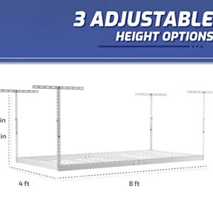 SafeRacks 4x8 Overhead Garage Storage Rack Heavy Duty - White (12"-21") - Holds 600 lb