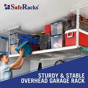 SafeRacks 4x8 Overhead Garage Storage Rack Heavy Duty - White (12"-21") - Holds 600 lb