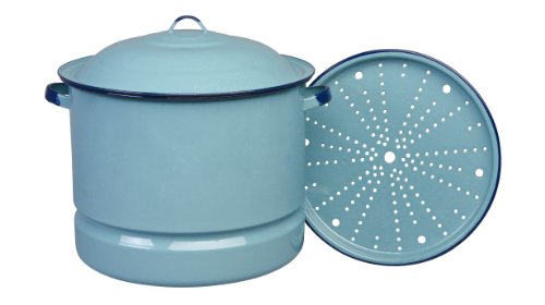 Cinsa Enamel on Steel 15-Quart Tamale/Vegetable/Seafood Steamer Pot with Lid and Trivet (Blue Color)