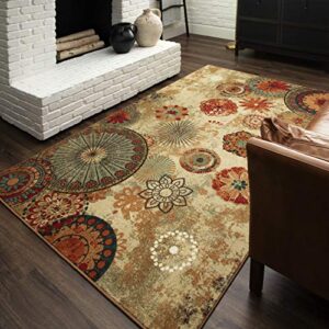 mohawk home alexa ornamental floral medallion 5' x 8' area rug - perfect for living room, dining room, office