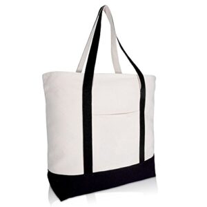 dalix 22" large cotton canvas zippered shopping tote grocery bag in black
