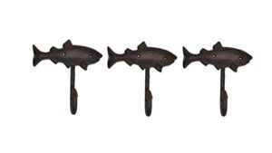fish wall coat hooks - set of 3 - cast iron hangers for coats, aprons, hats, towels, pot holders, more