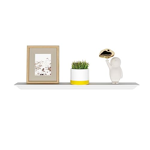 WELLAND 36 Inch Solid Pine Wood Floating Shelves Wall Mounted,Corona Crown Molding Floating Wall Display Shelf,White Finished.