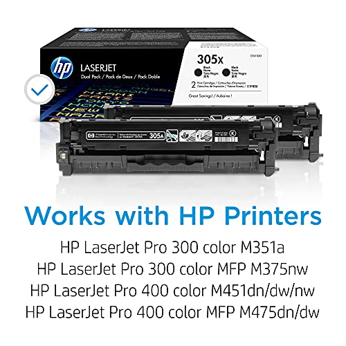 HP 305X Black High-yield Toner Cartridges (2-pack) | Works with HP LaserJet Pro 300 M351, HP LaserJet Pro 300 MFP M375, HP LaserJet Pro 400 M451, HP LaserJet Pro 400 MFP M475 Series | CE410XD
