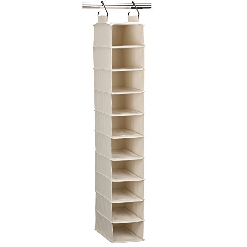 Household Essentials 3328-1 Cotton Canvas Hanging Closet Shoe Organizer | 10-Shelf | Natural