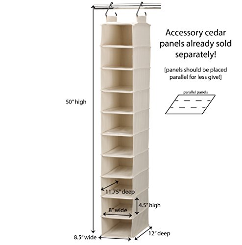 Household Essentials 3328-1 Cotton Canvas Hanging Closet Shoe Organizer | 10-Shelf | Natural