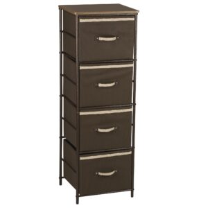 household essentials 2-tier storage chest of drawers bronze frame wood grain top and 4 brown storage bins with natural jute trim