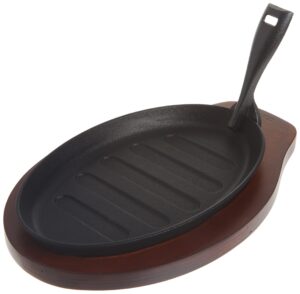 winco isp-3 cast iron steak platter with wood underline and gripper,black,medium