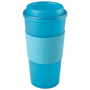 copco acadia double wall insulated travel mug with non-slip sleeve, 16-ounce, translucent teal
