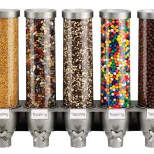 Rosseto EZ527 5-Container Ice Cream Topping Candy Wall Mount Dispenser, 1.3-Gallon, Silver