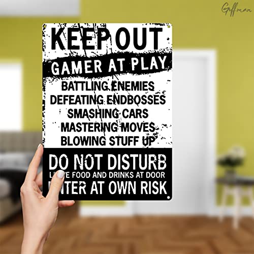 Keep Out Signs for Bedroom Door - Enter at Your Own Risk Warning Sign Funny Wall Art Do not Enter Sign Adult Tin Signs Gamer Wall Art - Gamer Accessories for Men Keep Out Sign Gamer Room wunderwheel