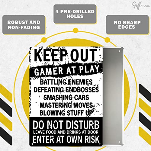 Keep Out Signs for Bedroom Door - Enter at Your Own Risk Warning Sign Funny Wall Art Do not Enter Sign Adult Tin Signs Gamer Wall Art - Gamer Accessories for Men Keep Out Sign Gamer Room wunderwheel