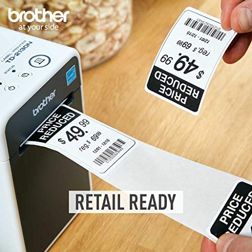 Brother TD2130N 2-inch Desktop Thermal Printer for Labels, Receipts & Tags, 300dpi, 6ips, USB/Serial/LAN, Optional Wi-Fi® with AirPrint® or Bluetooth®