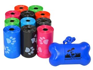 downtown pet supply 220 count dog poop bags refills with leash clip and bone bag dispenser, rainbow with paw prints - dog waste bags unscented and leak-proof with dog poop bag dispenser - 12.5 x 8.5"