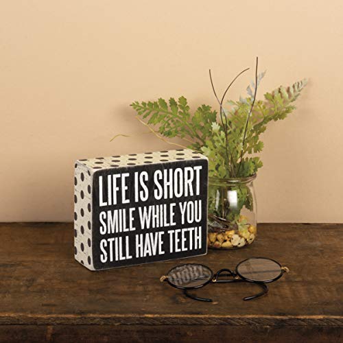 Primitives by Kathy 21238 Polka Dot Trimmed Box Sign, 4" x 5", Life is Short