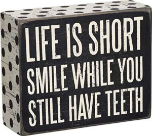 primitives by kathy 21238 polka dot trimmed box sign, 4" x 5", life is short