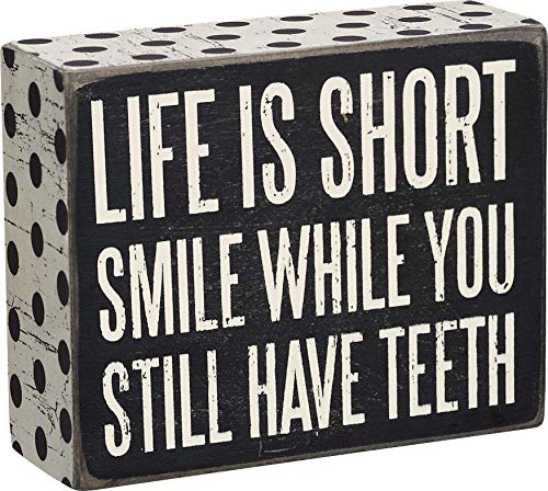 Primitives by Kathy 21238 Polka Dot Trimmed Box Sign, 4" x 5", Life is Short