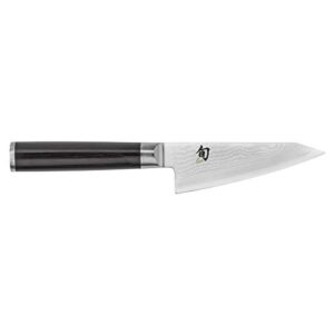 shun cutlery classic asian multi-prep knife 4.5”, authentic, handcrafted japanese boning knife, trimming knife, and utility knife, easily maneuvers around bone and slices tough cartilage.,silver