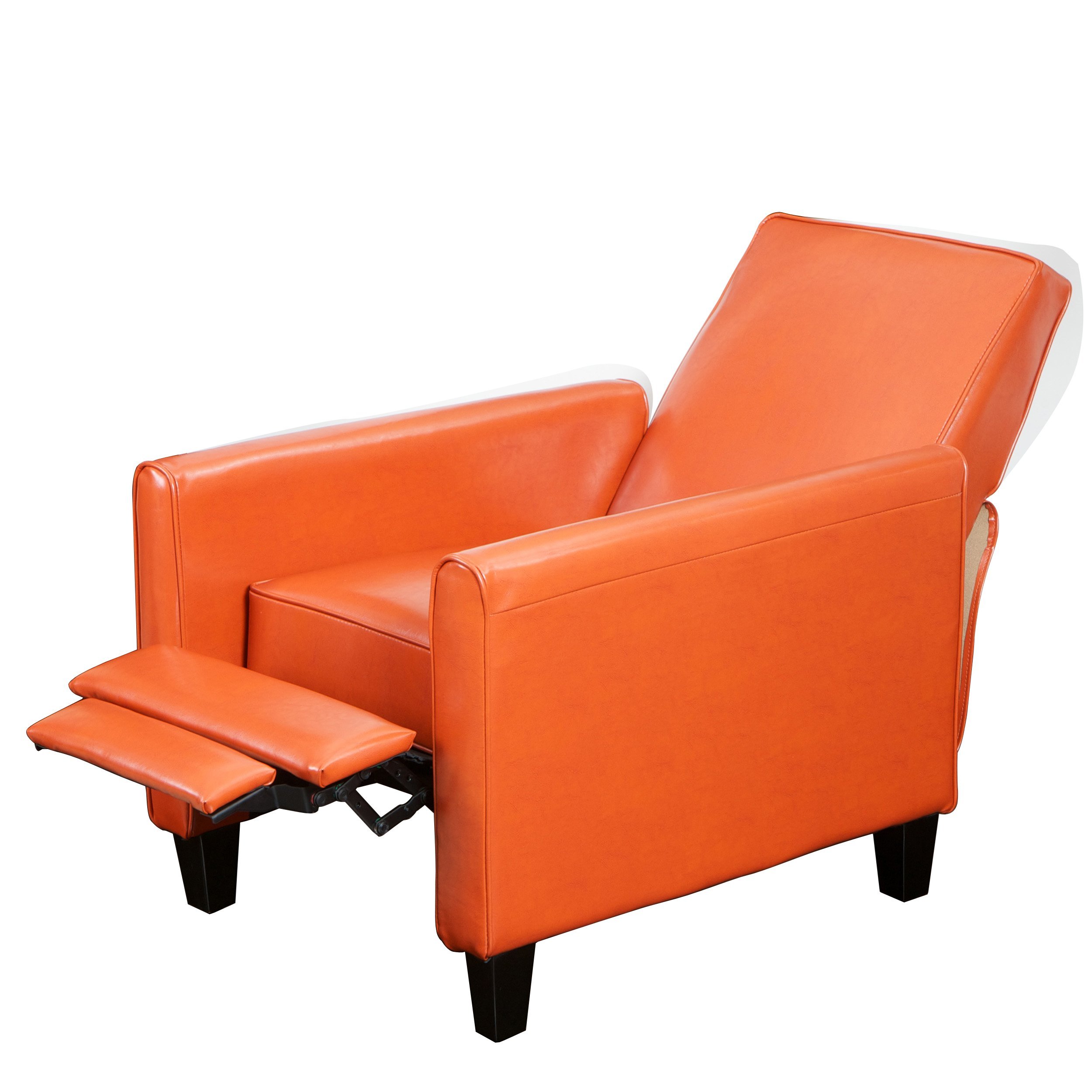 Great Deal Furniture Lucas Orange Leather Modern Sleek Recliner Club Chair