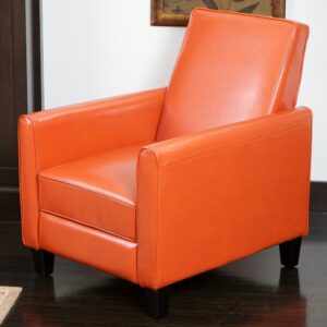 Great Deal Furniture Lucas Orange Leather Modern Sleek Recliner Club Chair