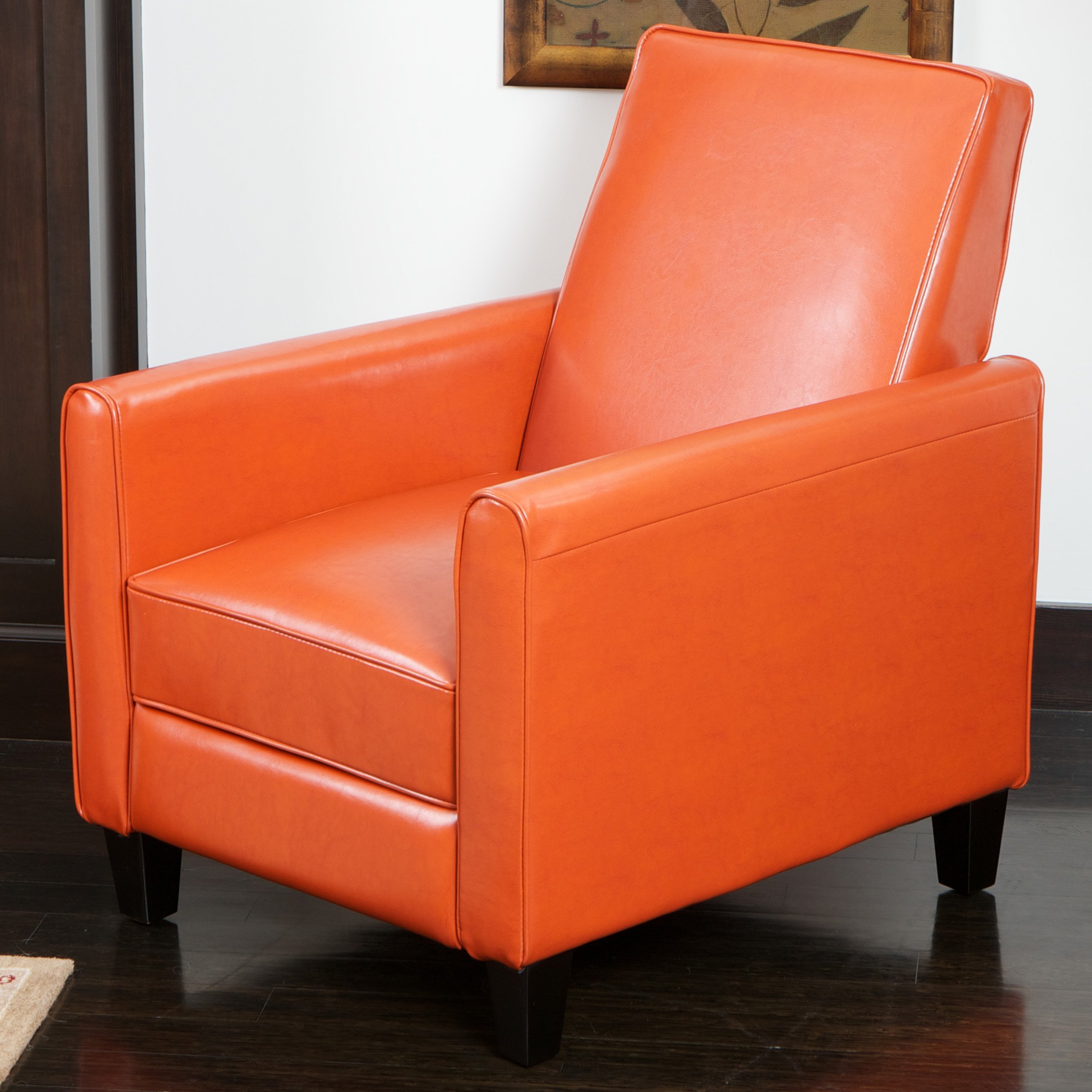 Great Deal Furniture Lucas Orange Leather Modern Sleek Recliner Club Chair