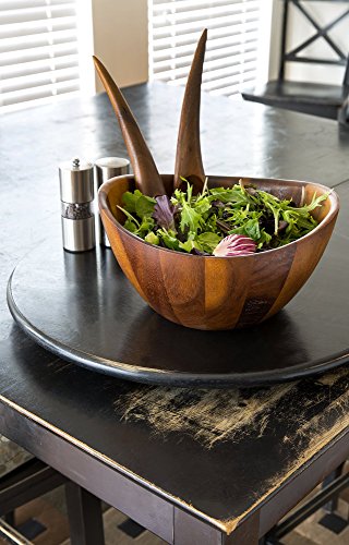 nambe Gourmet Harmony 3 Piece Wooden Salad Bowl Set | Big 12-Inch Salad Bowl with Serving Utensils | Acacia Wood Salad Tosser and Fruit Bowl | Housewarming Gift | Designed by Wei Young