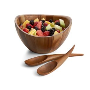 nambe Gourmet Harmony 3 Piece Wooden Salad Bowl Set | Big 12-Inch Salad Bowl with Serving Utensils | Acacia Wood Salad Tosser and Fruit Bowl | Housewarming Gift | Designed by Wei Young