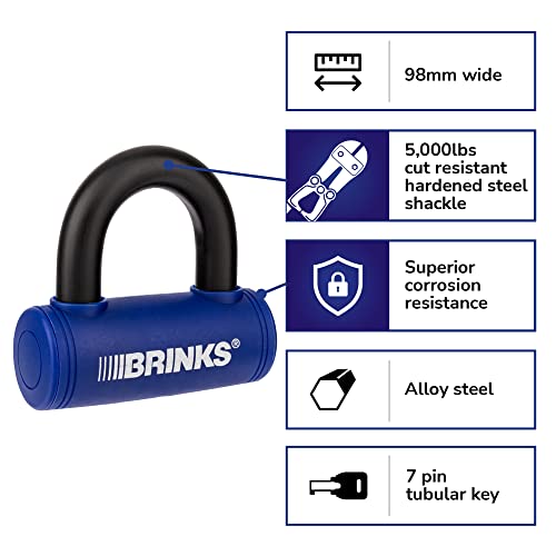 BRINKS - 3 7/8” Mini U-Bar Lock - Weather Resistant and Pick Resistant Bike Lock, Blue