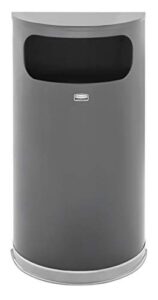 rubbermaid commercial products half-round steel trash can, 9-gallons, anthracite, side opening indoor/outdoor garbage can for lobby/office/school/restaurant