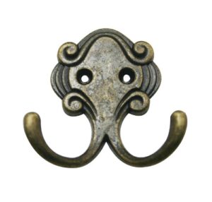 amanaote metal antique brass hardware double prong robe hook clothes hanger with screws(pack of 6)