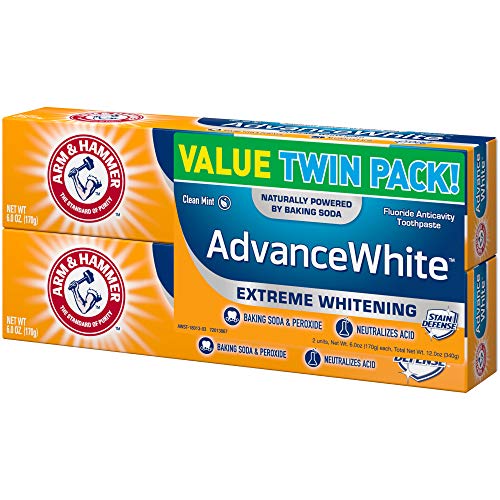 ARM & HAMMER Advanced White Extreme Whitening Toothpaste, TWIN PACK (Contains Two 6oz Tubes) -Clean Mint- Fluoride Toothpaste