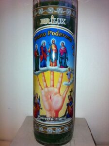 most powerful hand (mano poderosa) 7 day unscented green candle in glass