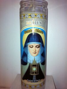 saint clara (santa clara) 7 day unscented white candle in glass