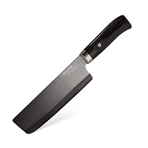 Kyocera Advanced Ceramic LTD Series Nakiri Knife with Handcrafted Pakka Wood Handle, 6-Inch, Black Blade