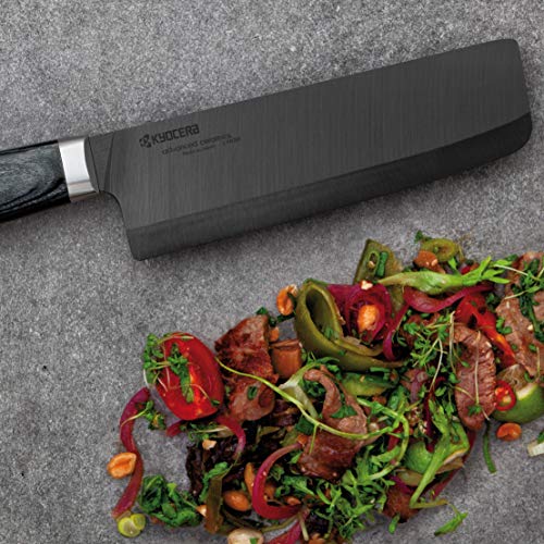 Kyocera Advanced Ceramic LTD Series Nakiri Knife with Handcrafted Pakka Wood Handle, 6-Inch, Black Blade