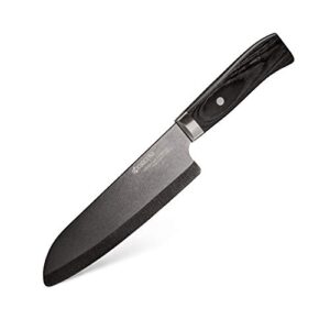 kyocera limited series ceramic 6" chefs santoku knife with handcrafted pakka wood handle, black