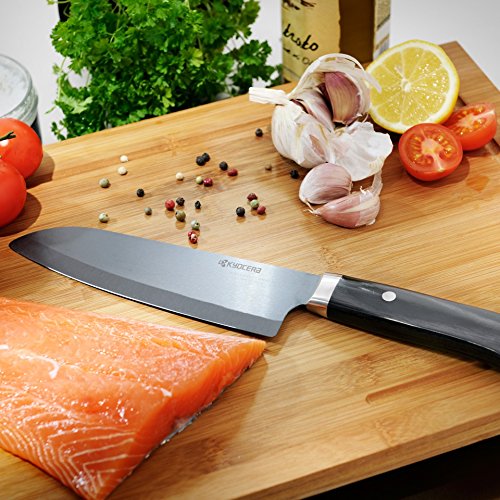 Kyocera Limited Series Ceramic 6" Chefs Santoku Knife with Handcrafted Pakka Wood Handle, Black