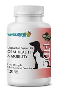 workssowell 1tdc dual action natural support – 120 twist off soft gels | delivers 4 health benefits for dogs & cats | supports oral, hip & joint health, muscle & stamina recovery, skin & coat health