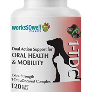 WorksSoWell 1TDC Dual Action Natural Support – 120 Twist Off Soft Gels | Delivers 4 Health Benefits for Dogs & Cats | Supports Oral, Hip & Joint Health, Muscle & Stamina Recovery, Skin & Coat Health