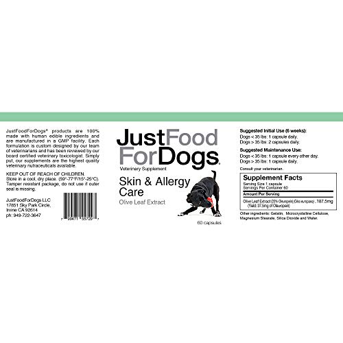 JustFoodForDogs Skin & Allergy Care Supplements for Dogs - Immunity Booster with Skin Healing Relief (60 Count)